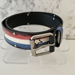 Fossill Belt, Red, White, Blue, Black Stars..Genuine Leather. Patriotic. Sz Lg